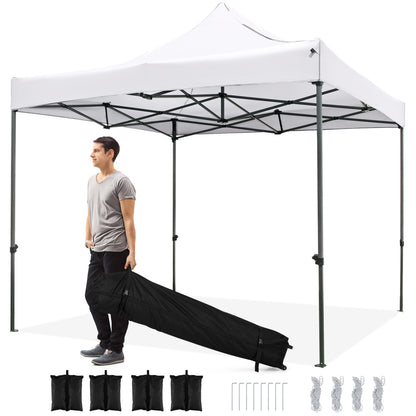 10 x 10 FT Outdoor Pop up Canopy Tent Easy Setup Gazebo Shelter with Wheeled Bag, White