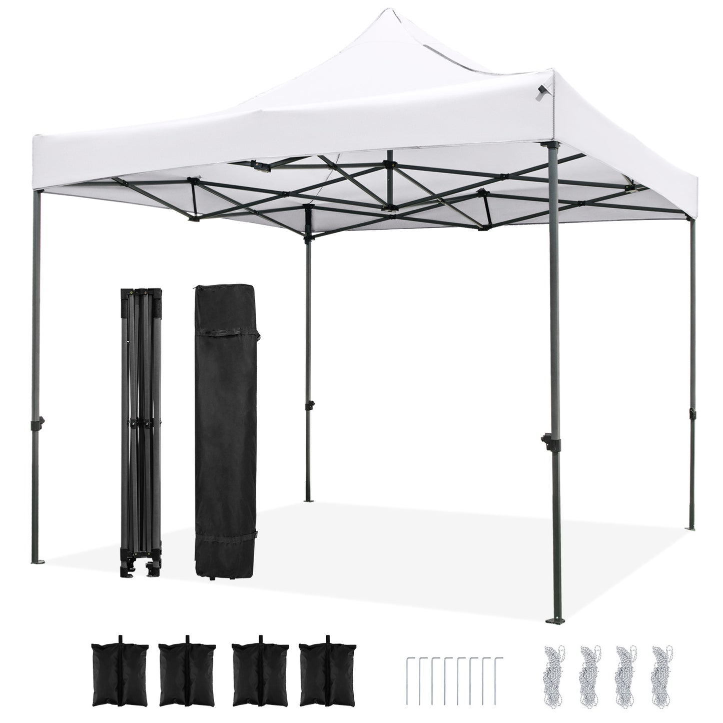 10 x 10 FT Outdoor Pop up Canopy Tent Easy Setup Gazebo Shelter with Wheeled Bag, White