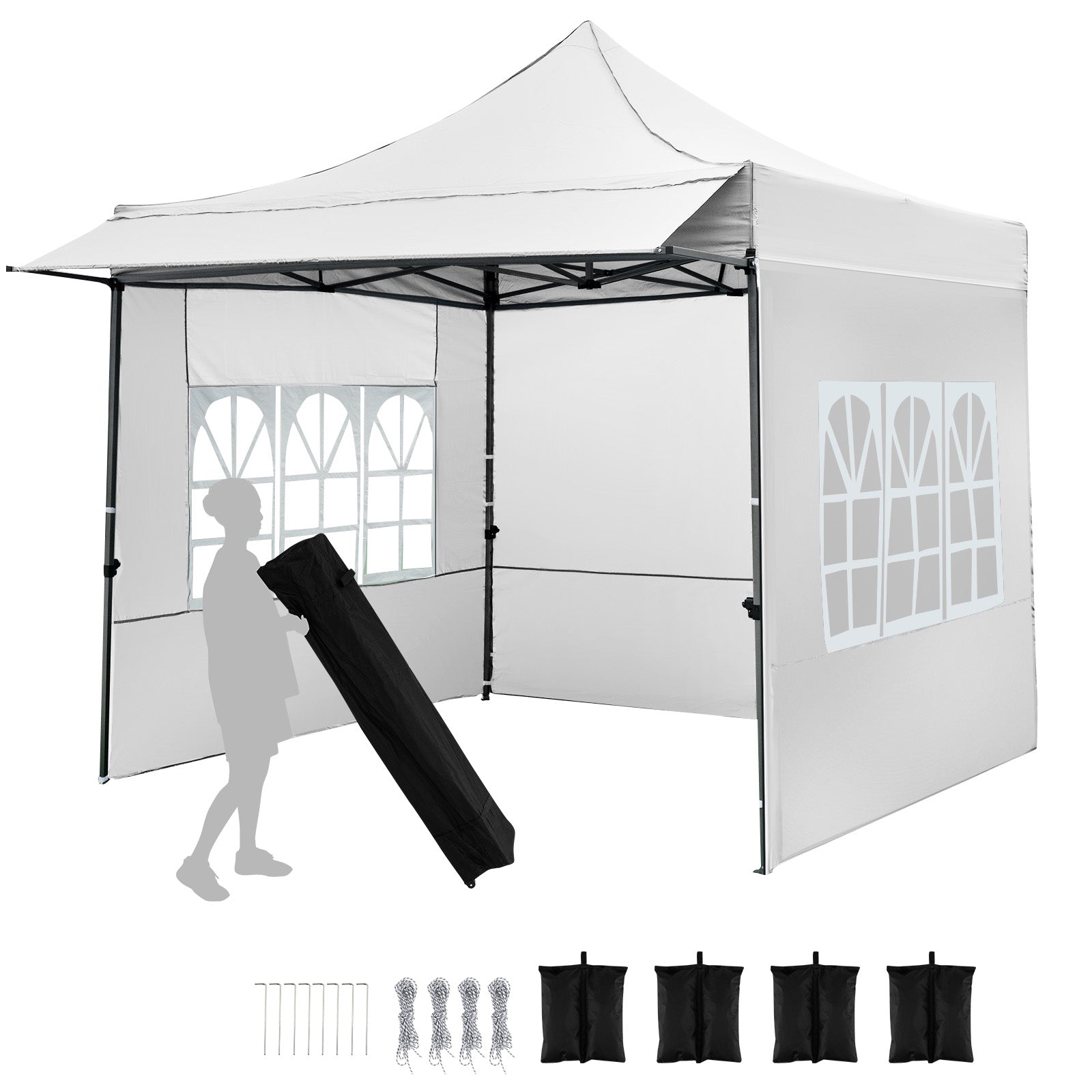 10 x 10 FT Pop Up Canopy Tent With Sidewalls, Awning, White Canopies at Gallery Canada