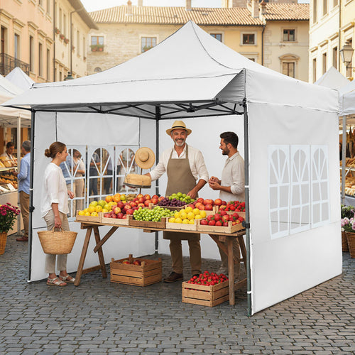10 x 10 FT Pop Up Canopy Tent With Sidewalls, Awning, White