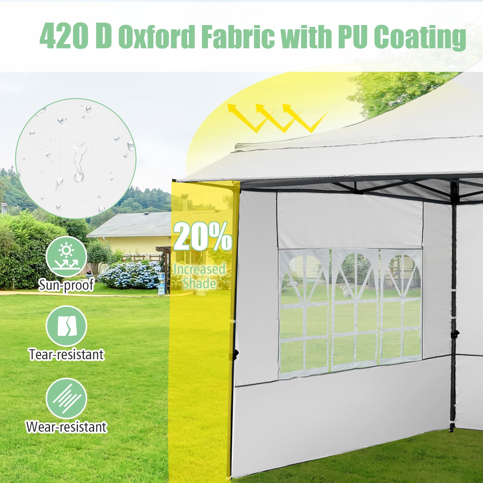 10 x 10 FT Pop Up Canopy Tent With Sidewalls, Awning, White Canopies at Gallery Canada