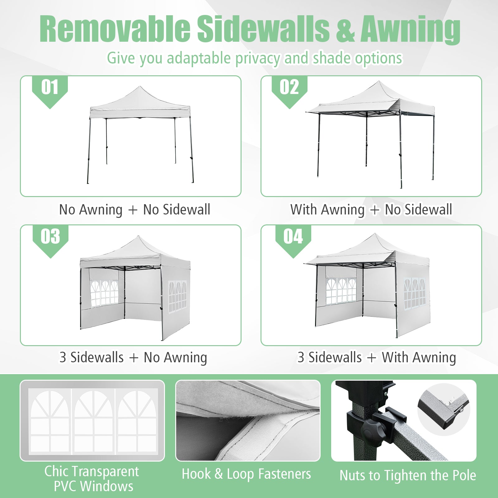 10 x 10 FT Pop Up Canopy Tent With Sidewalls, Awning, White Canopies at Gallery Canada