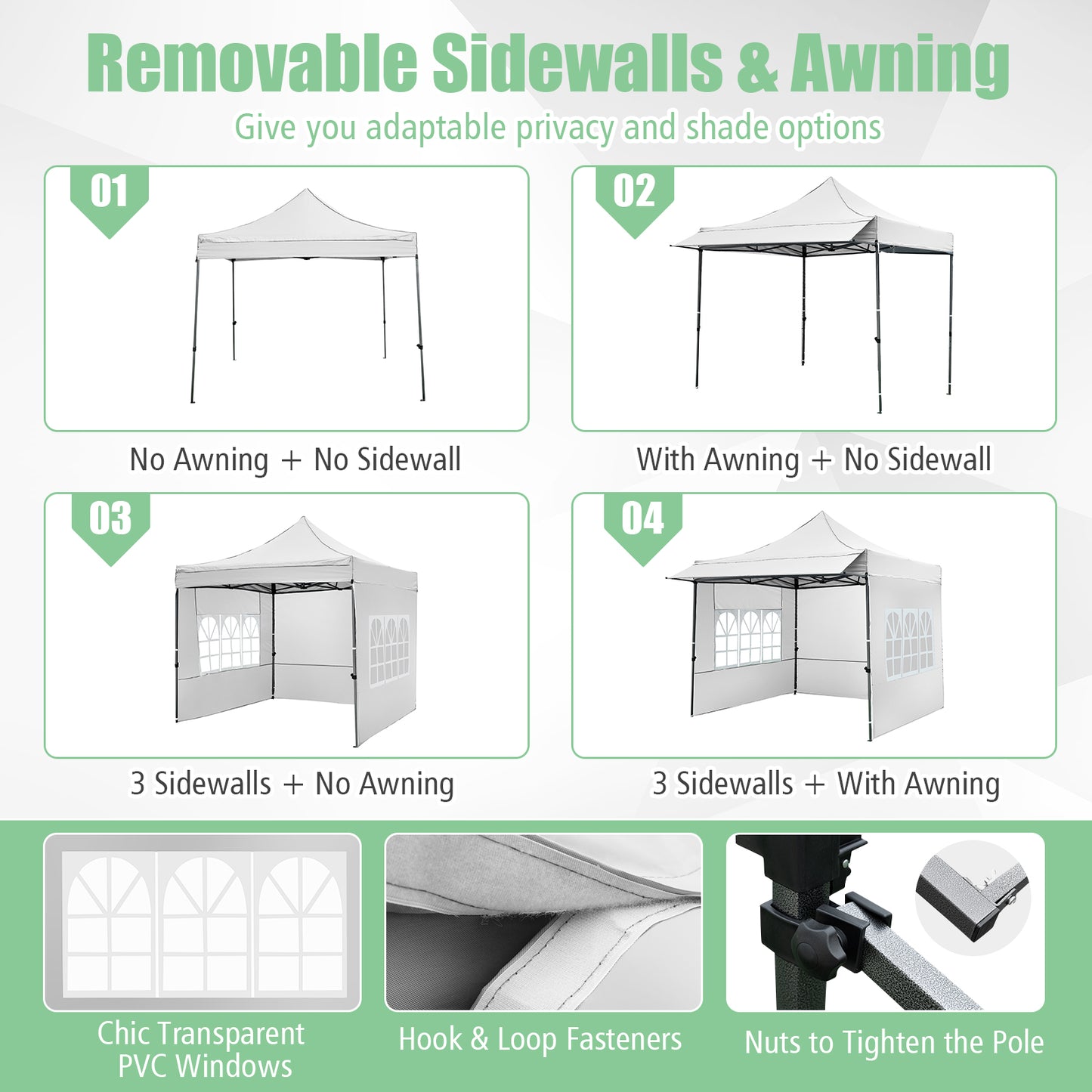 10 x 10 FT Pop Up Canopy Tent With Sidewalls, Awning, White Canopies at Gallery Canada