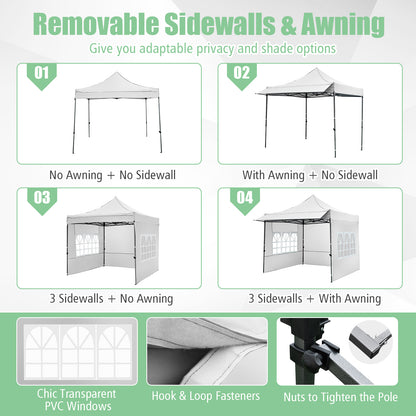 10 x 10 FT Pop Up Canopy Tent With Sidewalls, Awning, White Canopies at Gallery Canada