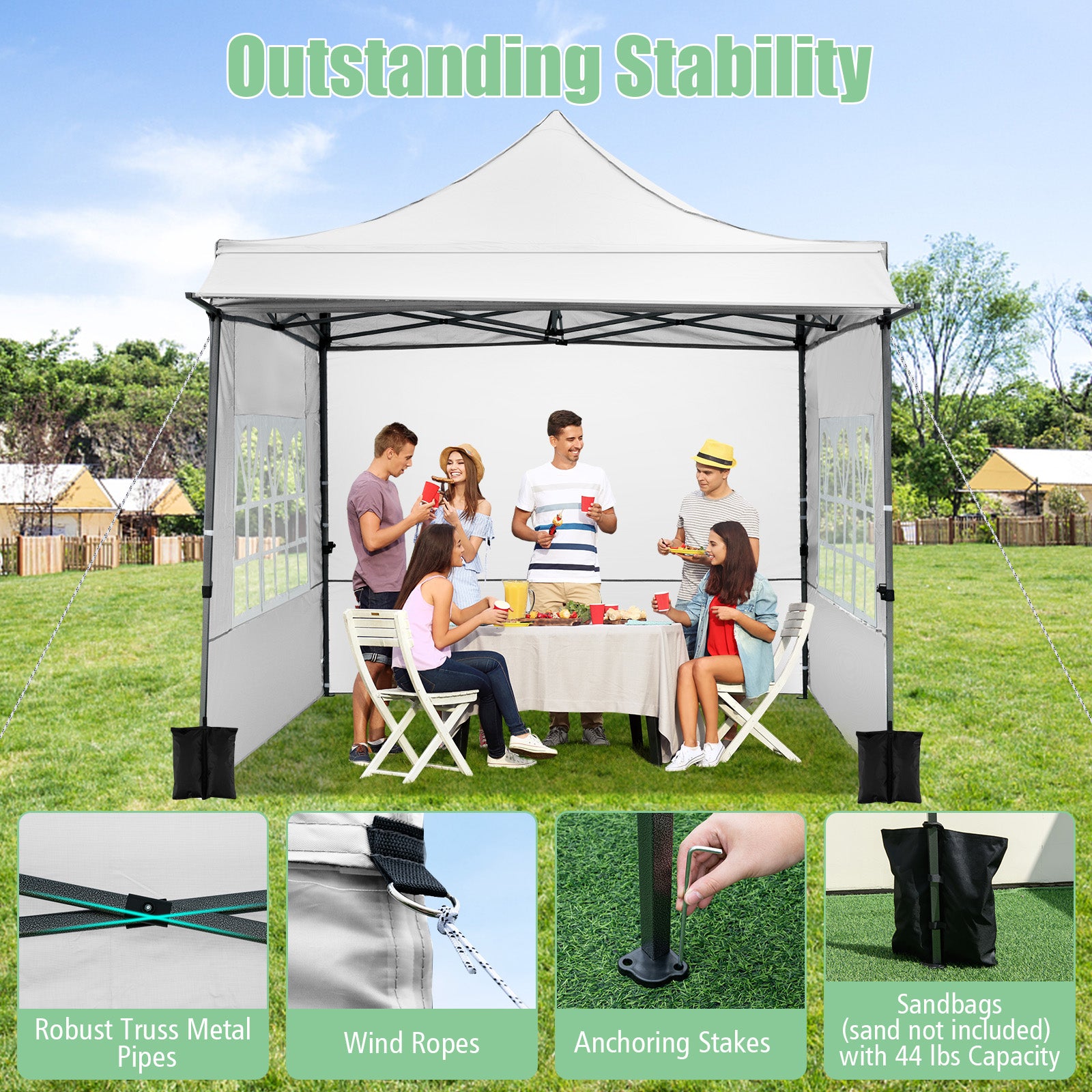 10 x 10 FT Pop Up Canopy Tent With Sidewalls, Awning, White Canopies at Gallery Canada