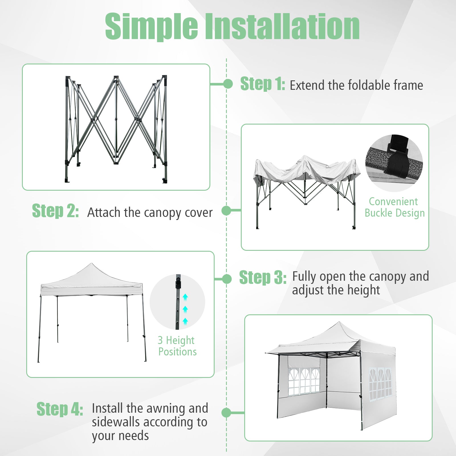 10 x 10 FT Pop Up Canopy Tent With Sidewalls, Awning, White Canopies at Gallery Canada