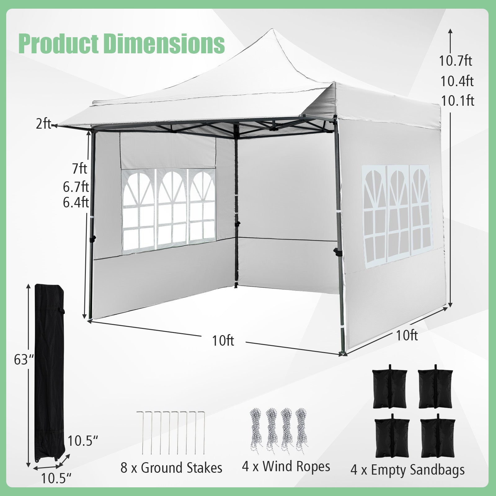 10 x 10 FT Pop Up Canopy Tent With Sidewalls, Awning, White Canopies at Gallery Canada