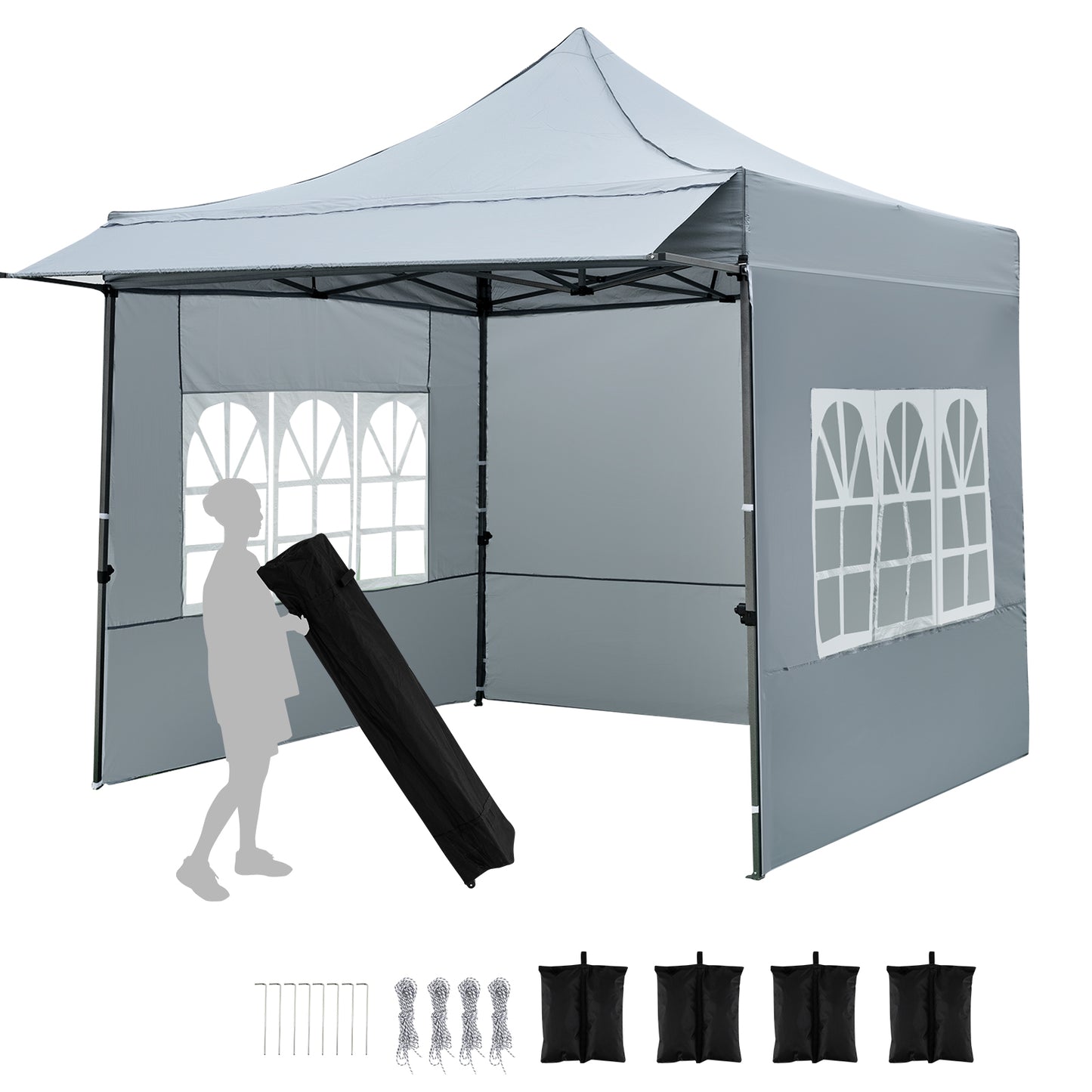 10 x 10 FT Pop Up Canopy Tent With Sidewalls, Awning, Gray Canopies at Gallery Canada