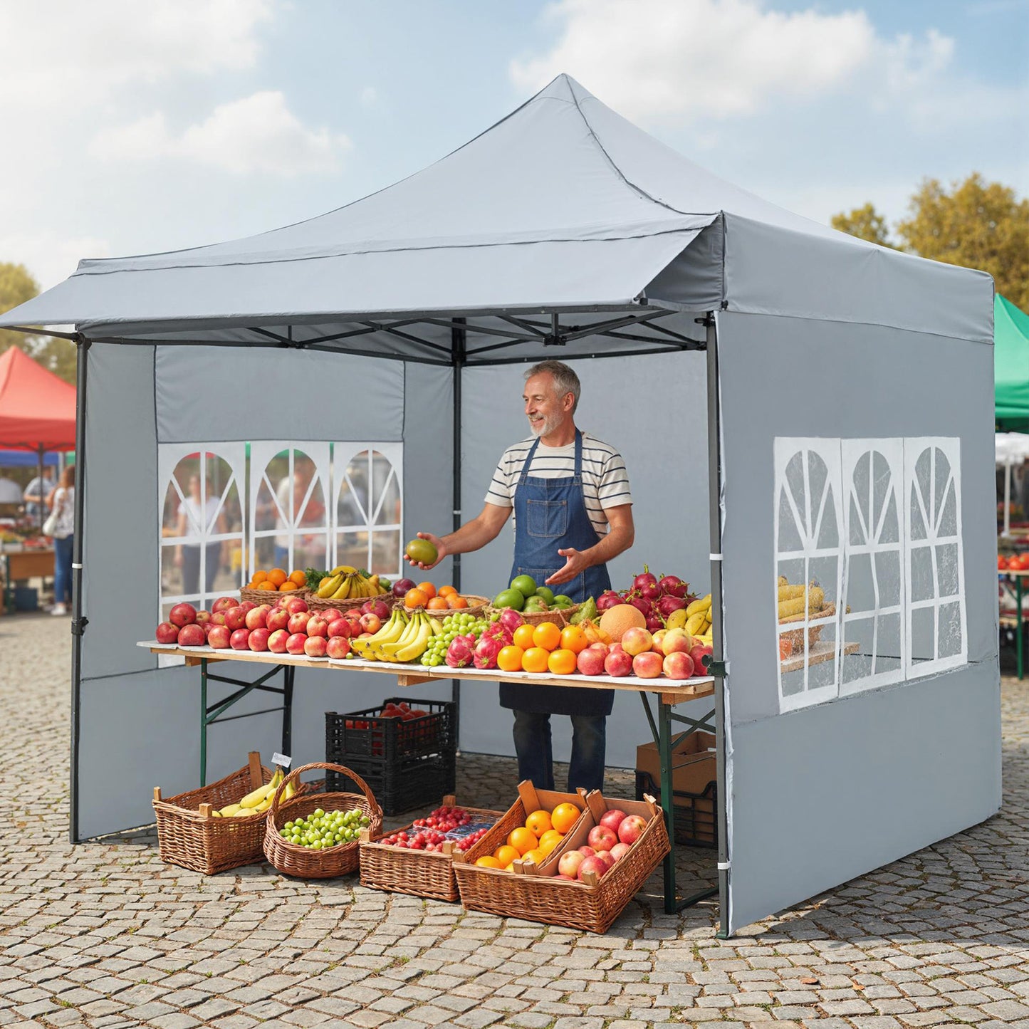 10 x 10 FT Pop Up Canopy Tent With Sidewalls, Awning, Gray Canopies at Gallery Canada