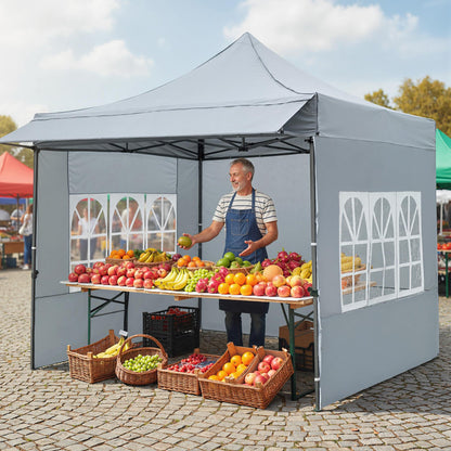 10 x 10 FT Pop Up Canopy Tent With Sidewalls, Awning, Gray Canopies at Gallery Canada
