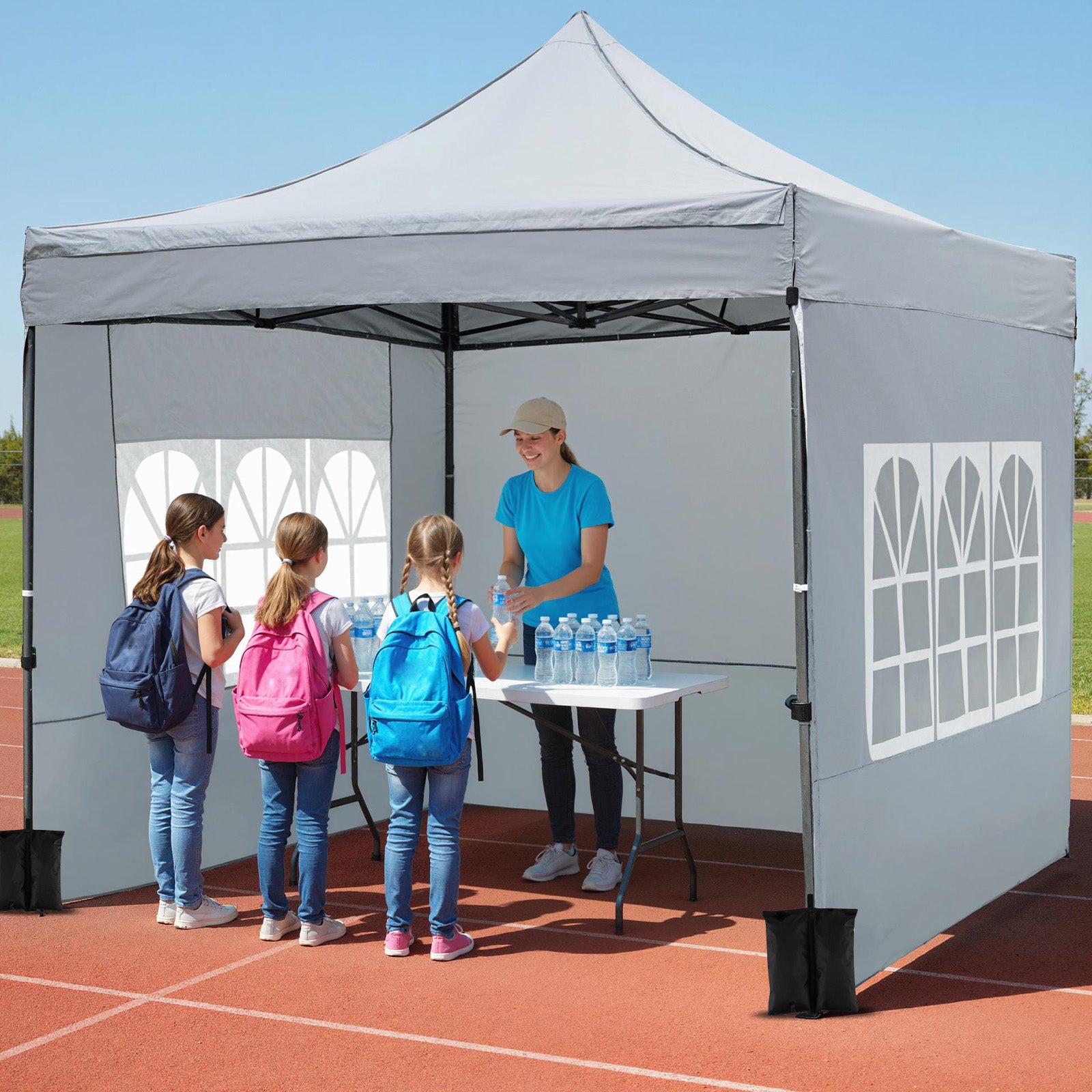 10 x 10 FT Pop Up Canopy Tent With Sidewalls, Awning, Gray Canopies at Gallery Canada