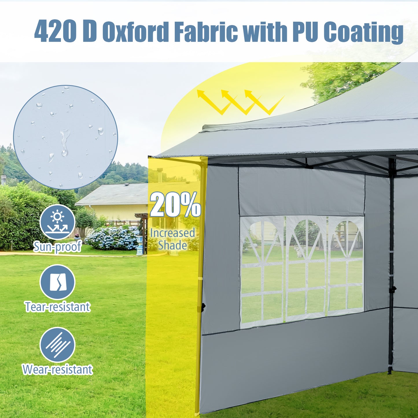 10 x 10 FT Pop Up Canopy Tent With Sidewalls, Awning, Gray Canopies at Gallery Canada