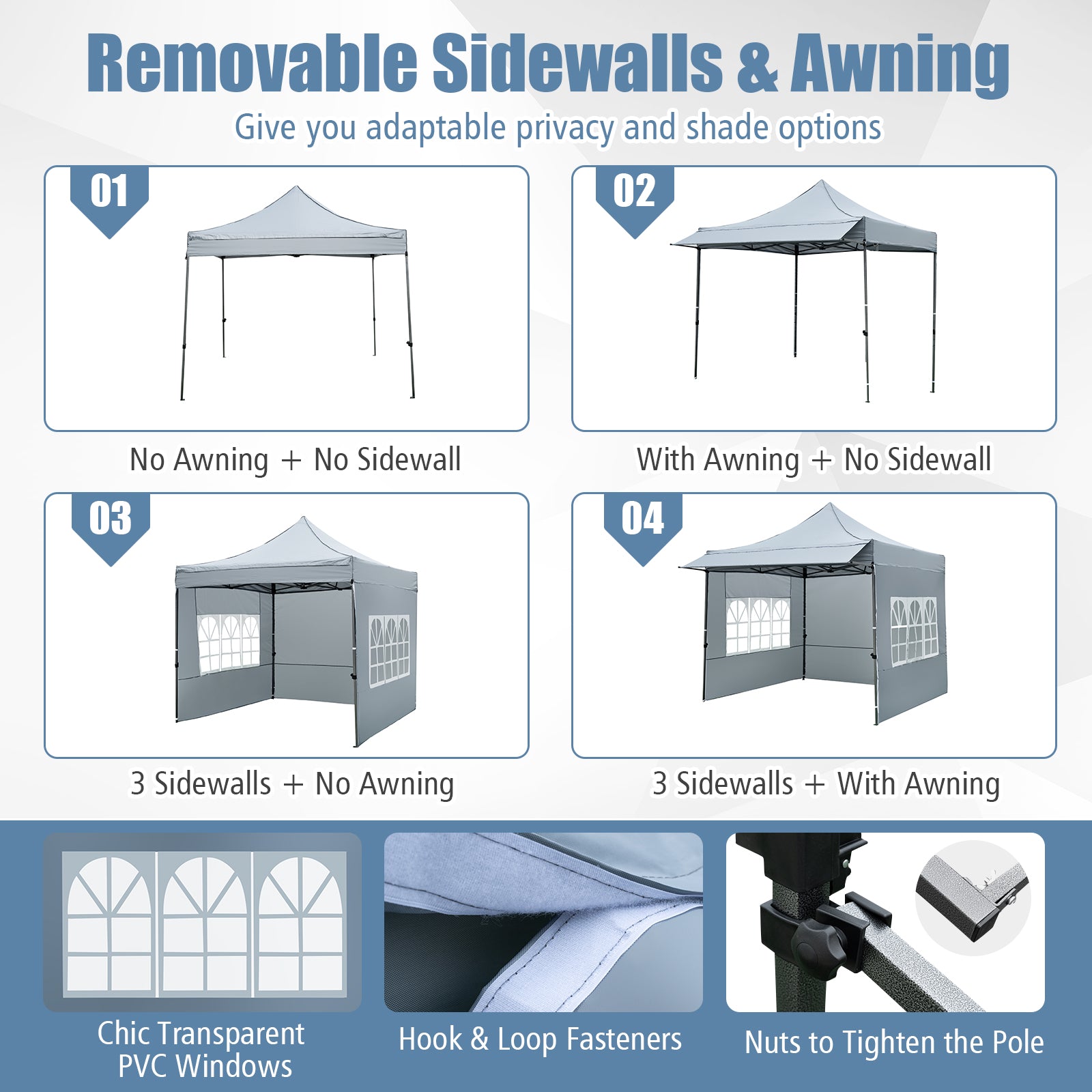 10 x 10 FT Pop Up Canopy Tent With Sidewalls, Awning, Gray Canopies at Gallery Canada