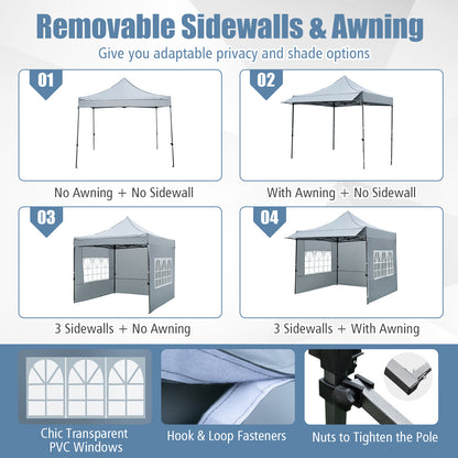 10 x 10 FT Pop Up Canopy Tent With Sidewalls, Awning, Gray Canopies at Gallery Canada