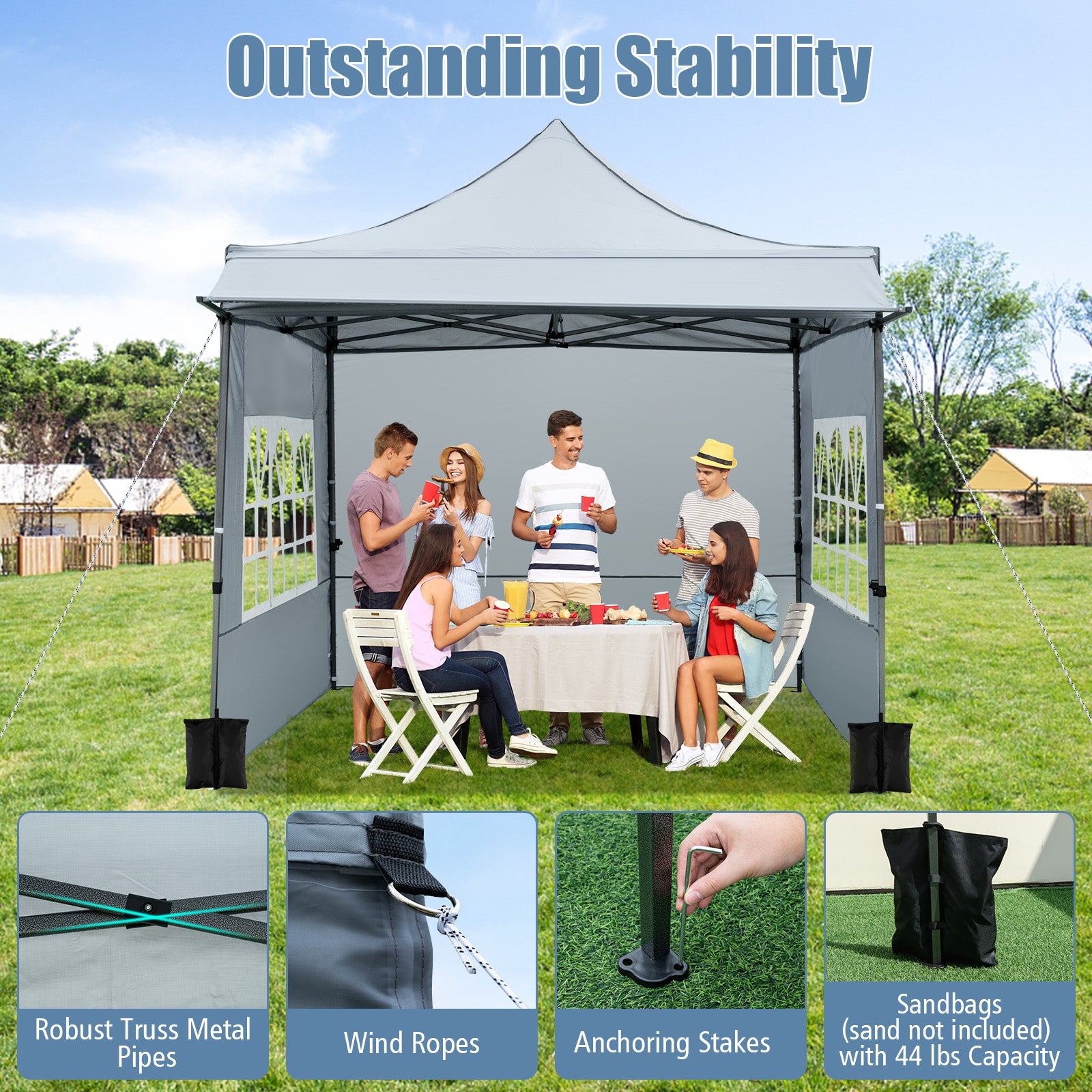 10 x 10 FT Pop Up Canopy Tent With Sidewalls, Awning, Gray Canopies at Gallery Canada