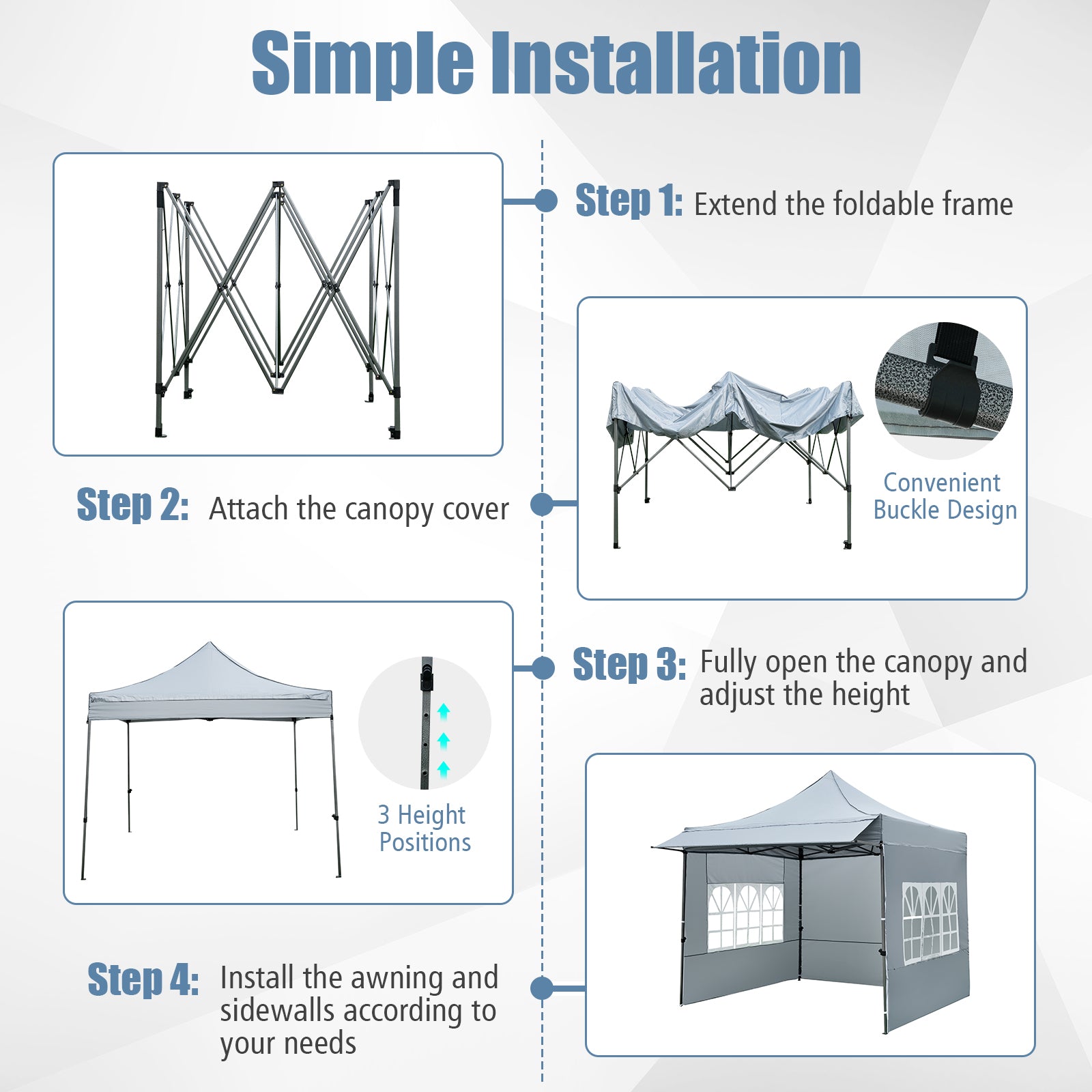 10 x 10 FT Pop Up Canopy Tent With Sidewalls, Awning, Gray Canopies at Gallery Canada