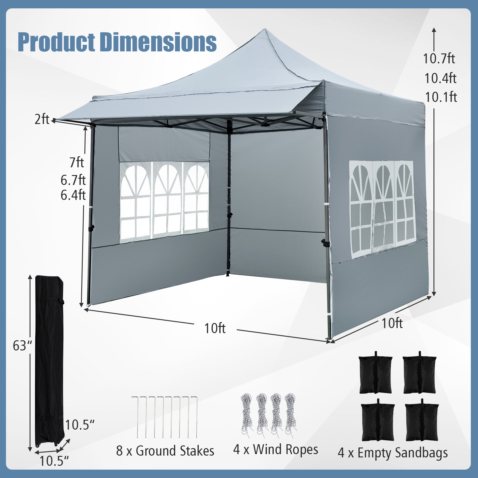 10 x 10 FT Pop Up Canopy Tent With Sidewalls, Awning, Gray Canopies at Gallery Canada