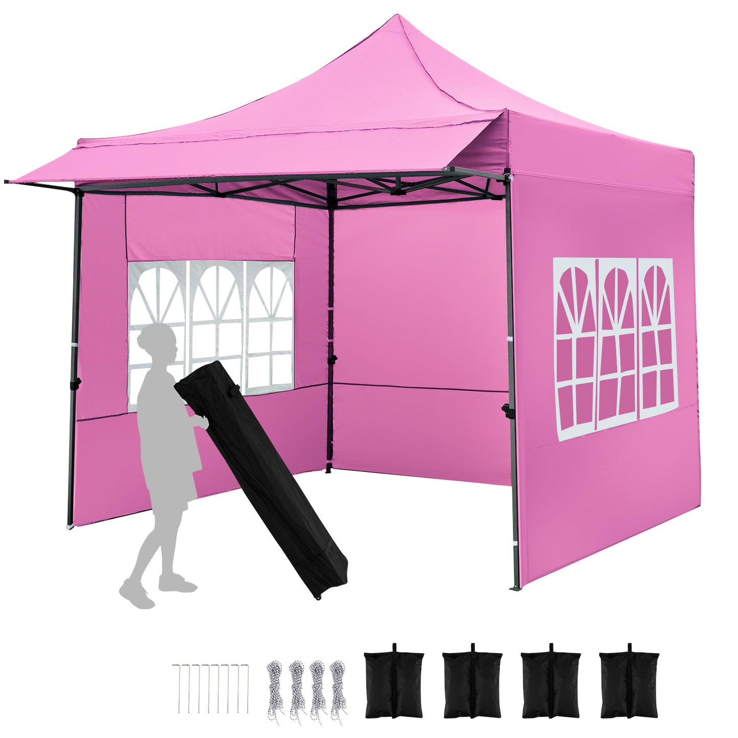10 x 10 FT Pop Up Canopy Tent With Sidewalls, Awning, Pink Canopies Pink at Gallery Canada