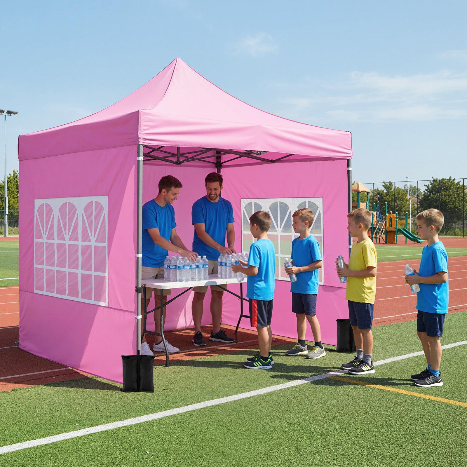 10 x 10 FT Pop Up Canopy Tent With Sidewalls, Awning, Pink Canopies at Gallery Canada