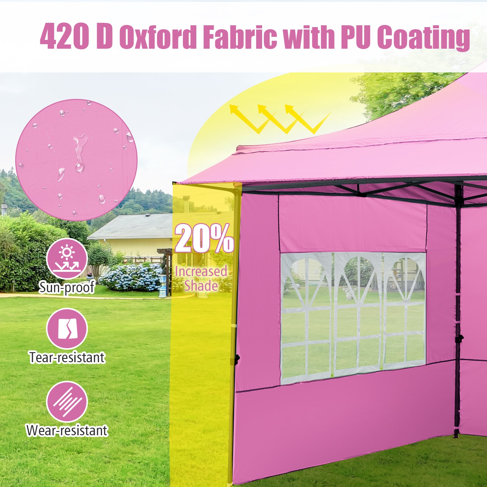 10 x 10 FT Pop Up Canopy Tent With Sidewalls, Awning, Pink Canopies at Gallery Canada