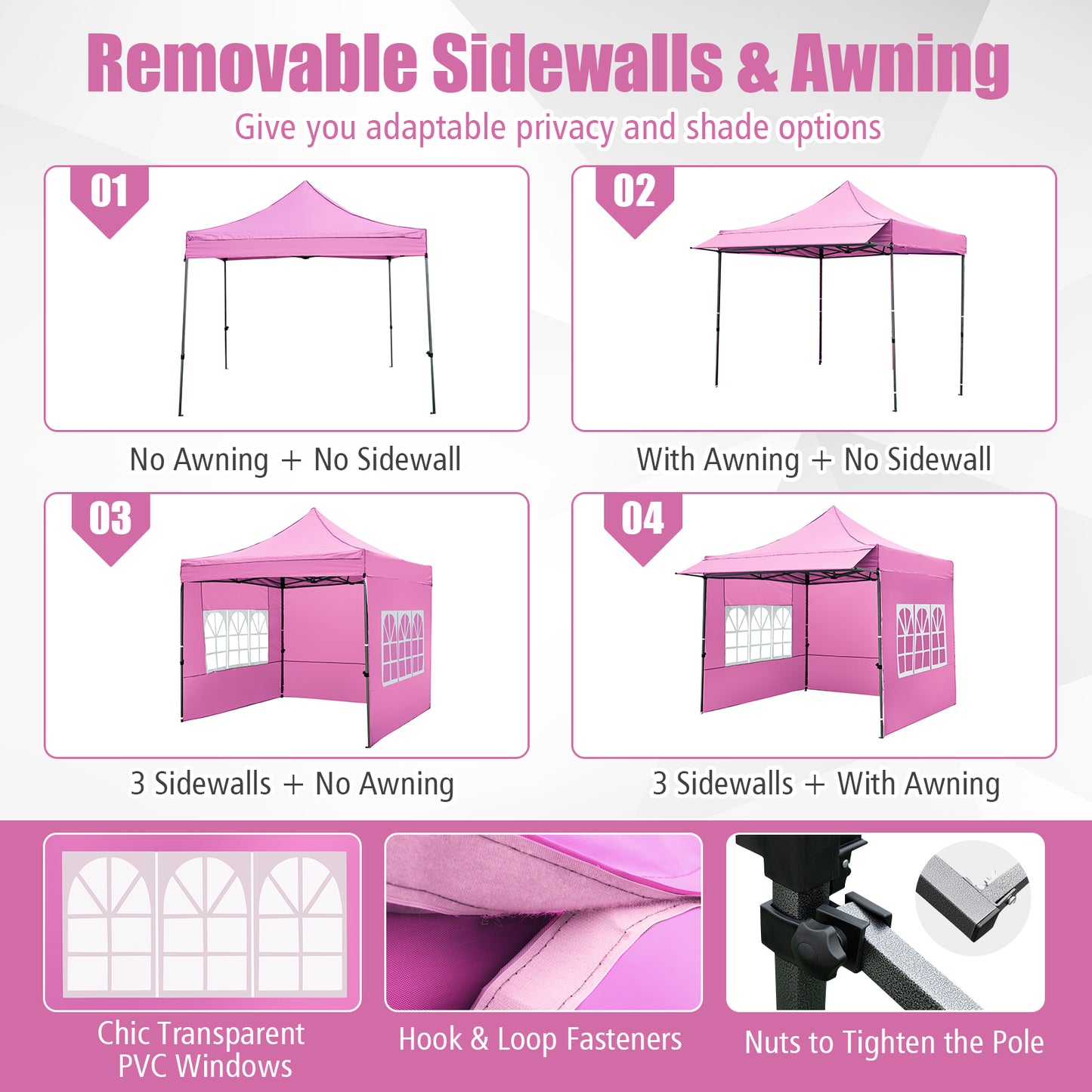 10 x 10 FT Pop Up Canopy Tent With Sidewalls, Awning, Pink Canopies at Gallery Canada