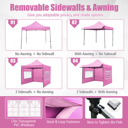 10 x 10 FT Pop Up Canopy Tent With Sidewalls, Awning, Pink Canopies at Gallery Canada