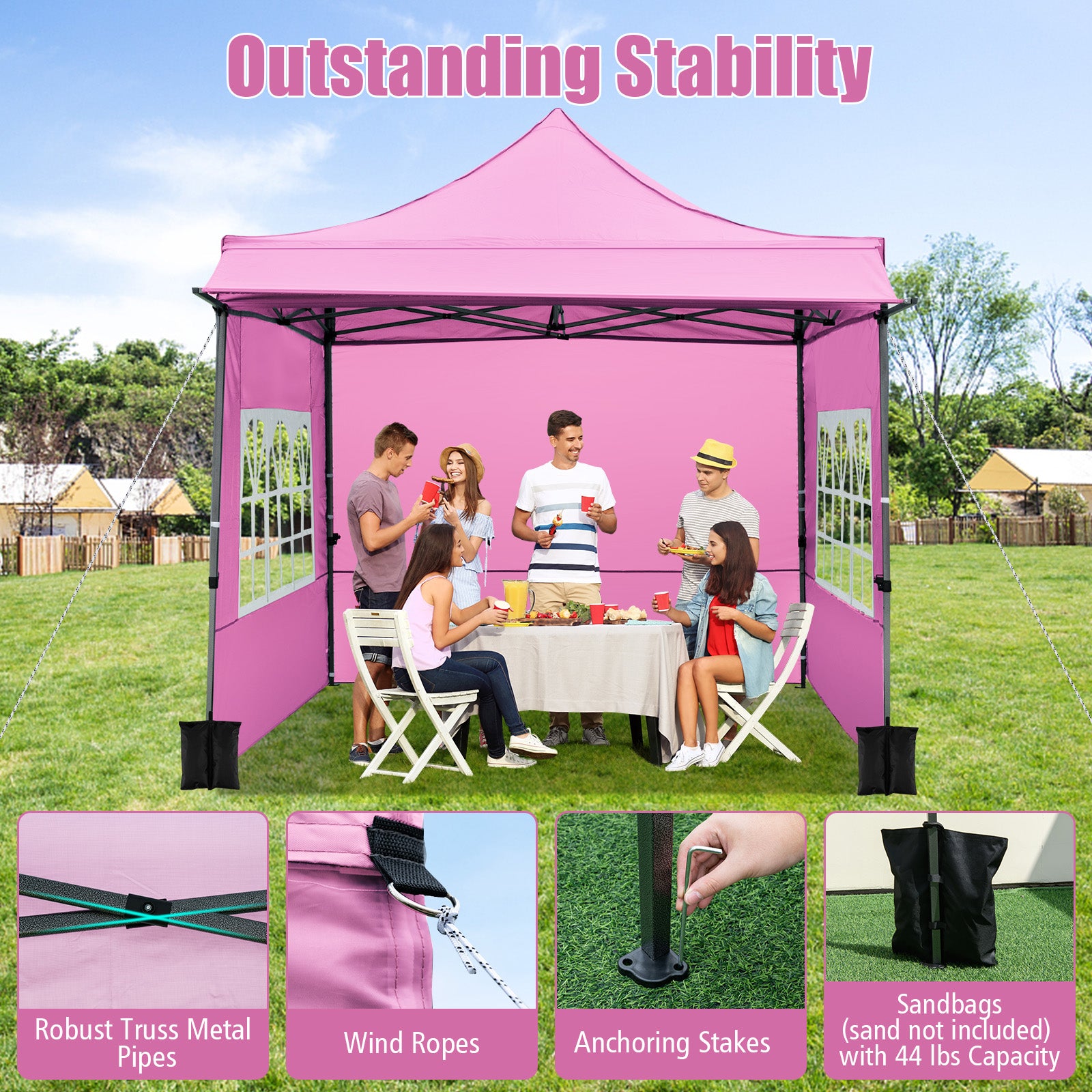 10 x 10 FT Pop Up Canopy Tent With Sidewalls, Awning, Pink Canopies at Gallery Canada