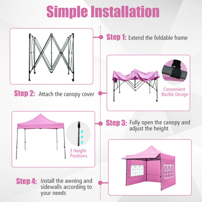 10 x 10 FT Pop Up Canopy Tent With Sidewalls, Awning, Pink Canopies at Gallery Canada