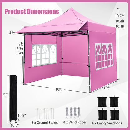 10 x 10 FT Pop Up Canopy Tent With Sidewalls, Awning, Pink Canopies at Gallery Canada