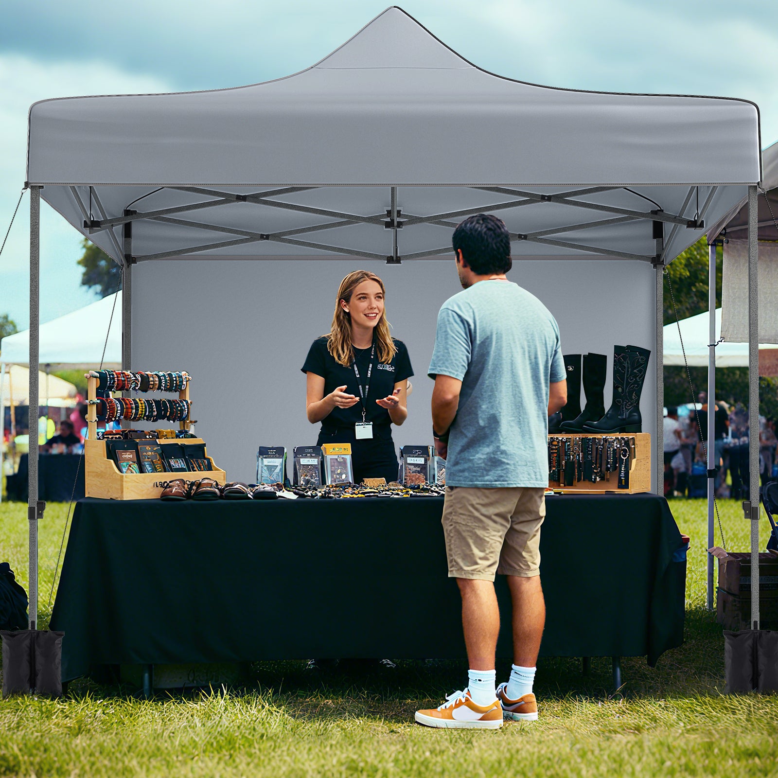 10 x 10 FT Pop Up Canopy Tent, 4 Removable Sidewalls, Wheeled Bag, Gray Canopies at Gallery Canada