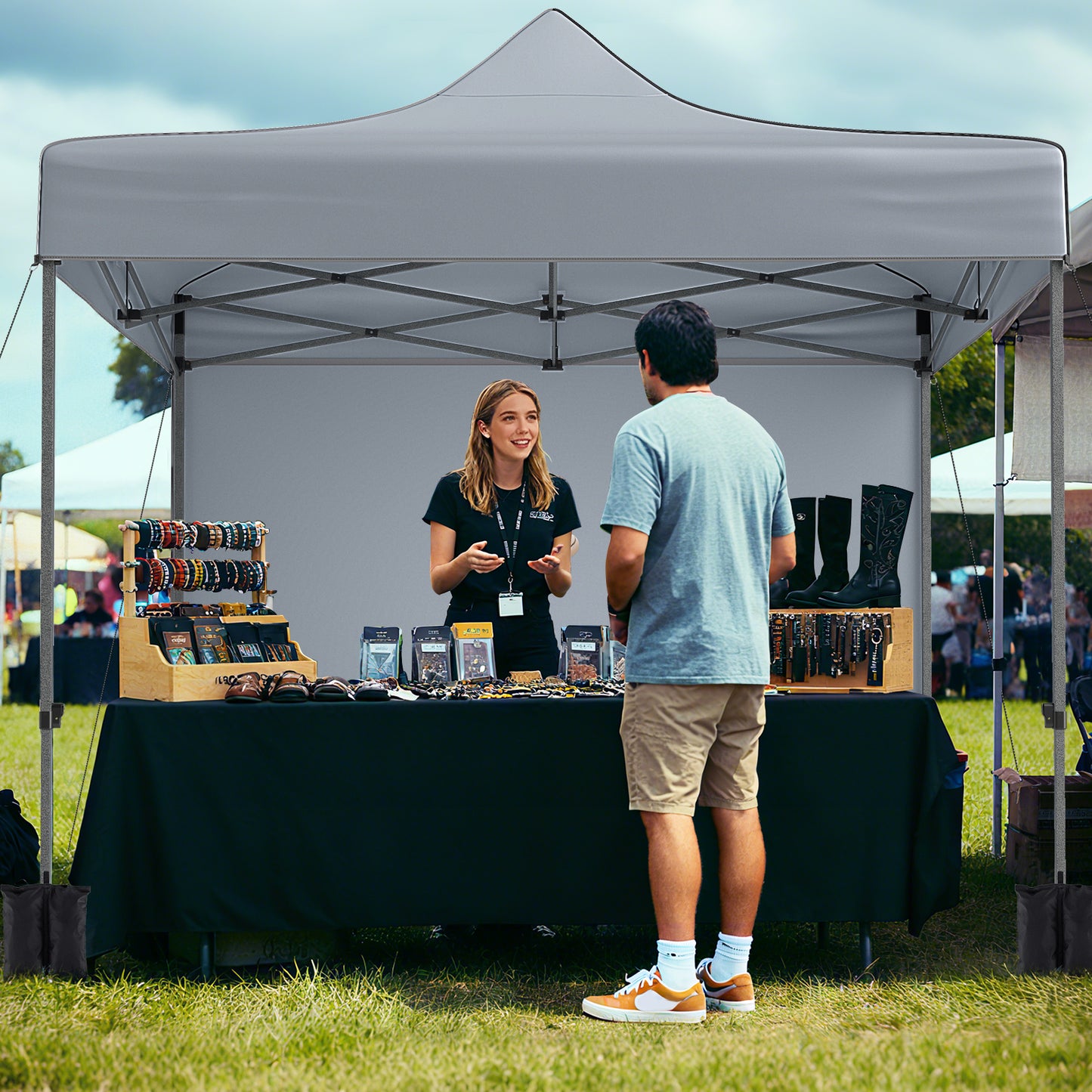 10 x 10 FT Pop Up Canopy Tent, 4 Removable Sidewalls, Wheeled Bag, Gray Canopies at Gallery Canada
