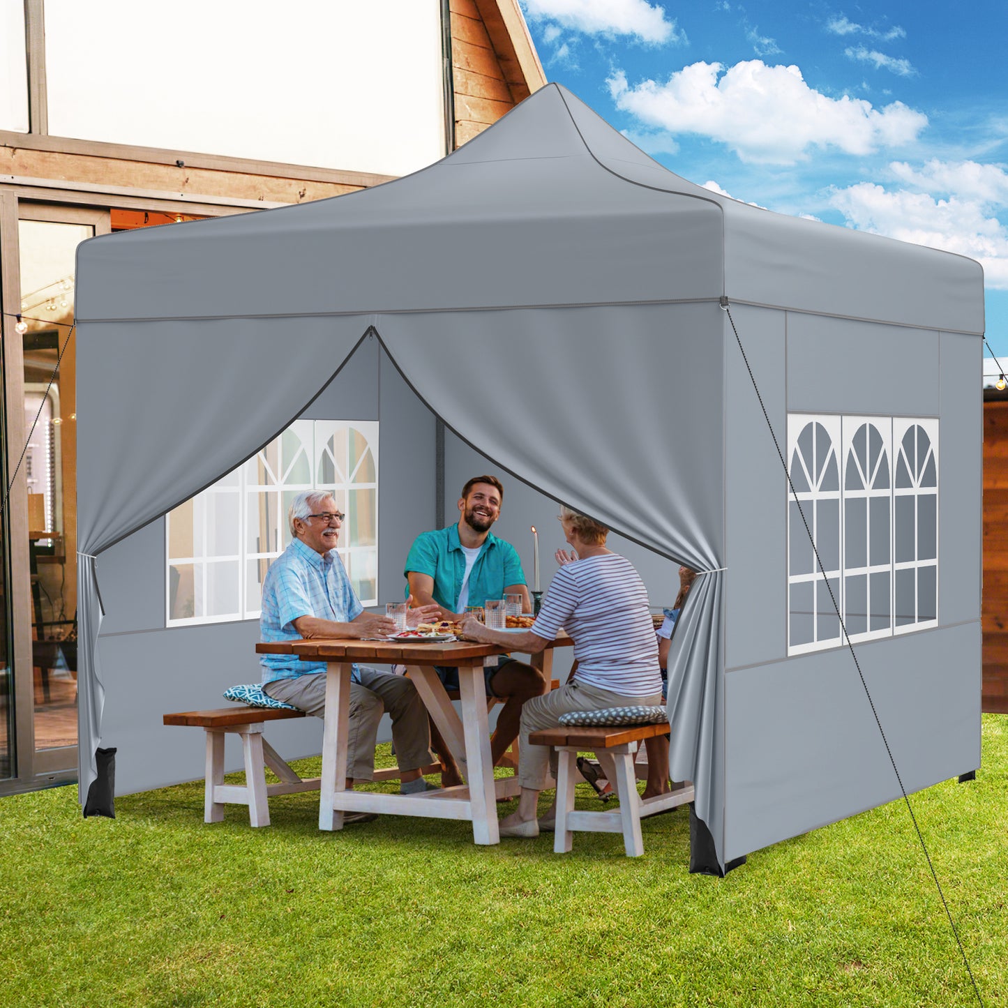 10 x 10 FT Pop Up Canopy Tent, 4 Removable Sidewalls, Wheeled Bag, Gray Canopies at Gallery Canada