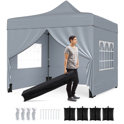 10 x 10 FT Pop Up Canopy Tent, 4 Removable Sidewalls, Wheeled Bag, Gray Canopies Gray at Gallery Canada