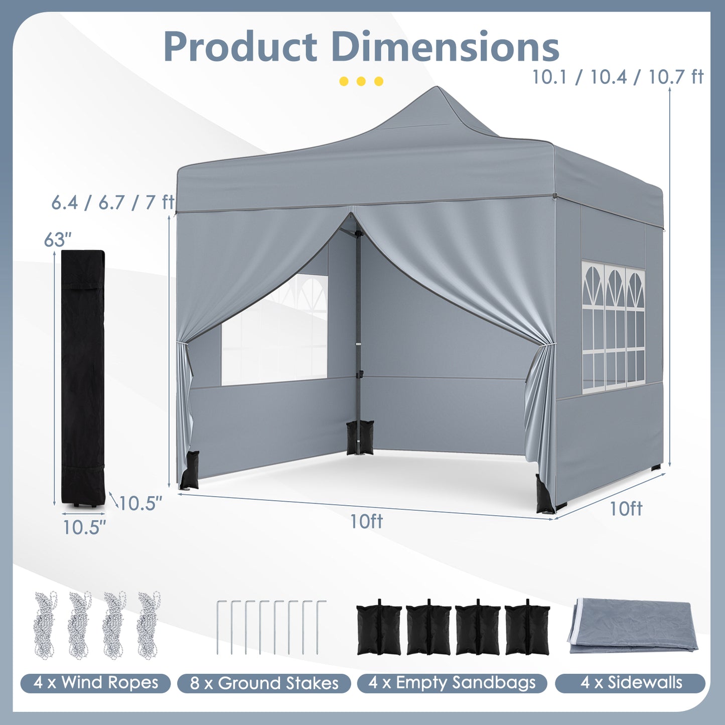 10 x 10 FT Pop Up Canopy Tent, 4 Removable Sidewalls, Wheeled Bag, Gray Canopies at Gallery Canada