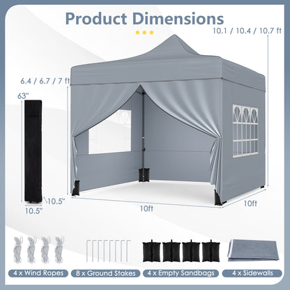 10 x 10 FT Pop Up Canopy Tent, 4 Removable Sidewalls, Wheeled Bag, Gray Canopies at Gallery Canada