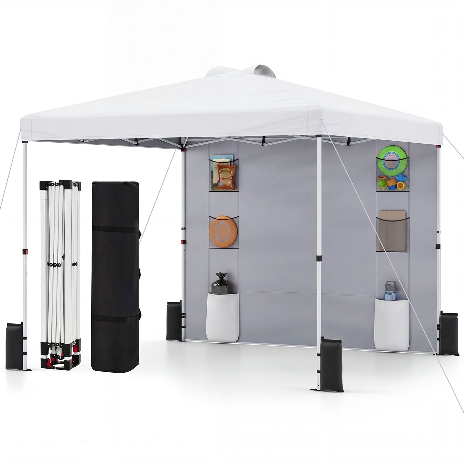 10 x 10 FT Pop Up Canopy Tent, Sidewall 6 Pockets, Instant Setup Gazebo, White Canopies White at Gallery Canada