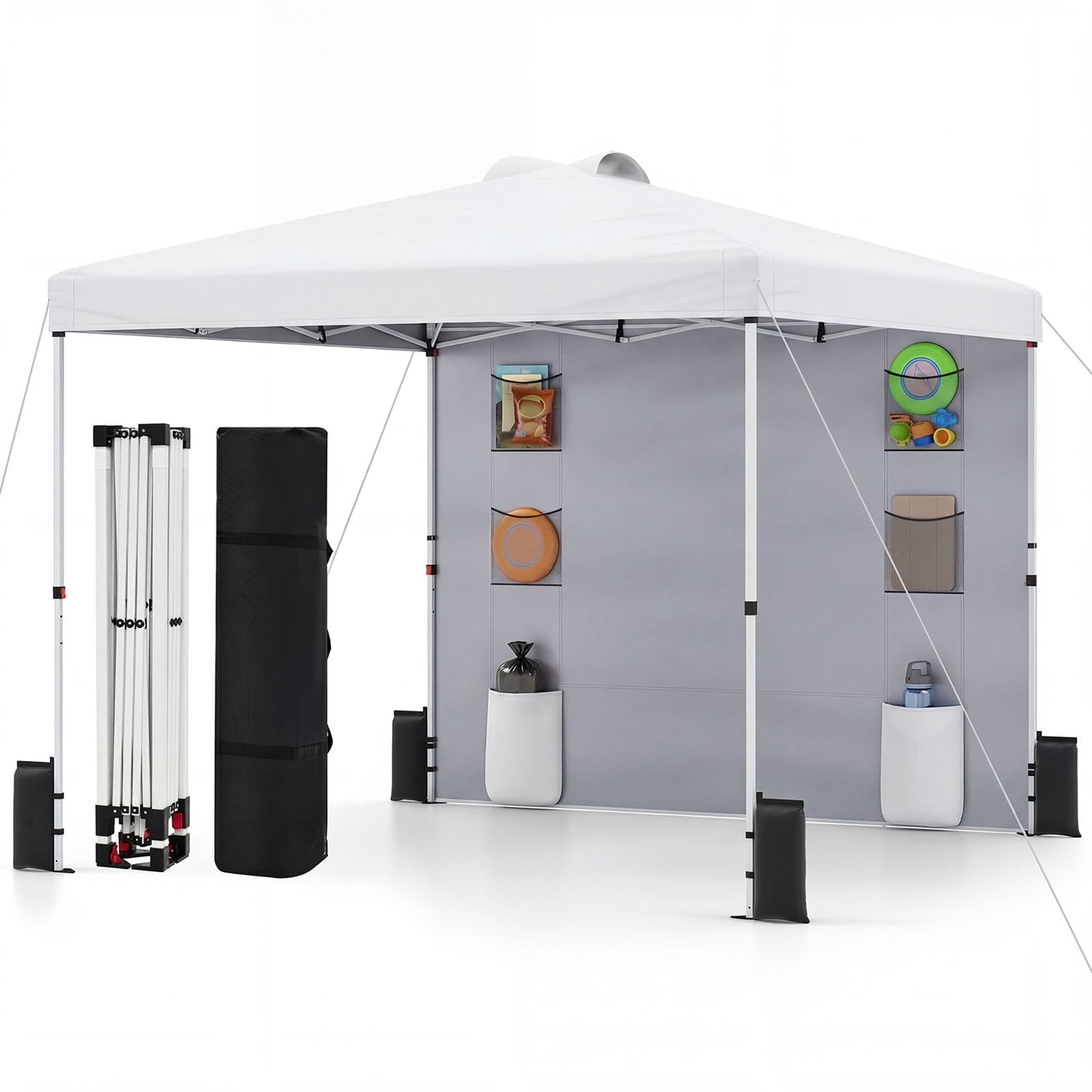 10 x 10 FT Pop Up Canopy Tent, Sidewall 6 Pockets, Instant Setup Gazebo, White Canopies White at Gallery Canada
