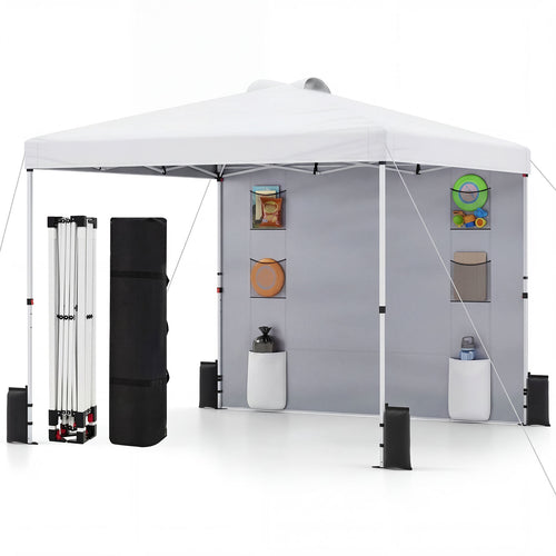 10 x 10 FT Pop Up Canopy Tent, Sidewall 6 Pockets, Instant Setup Gazebo, White