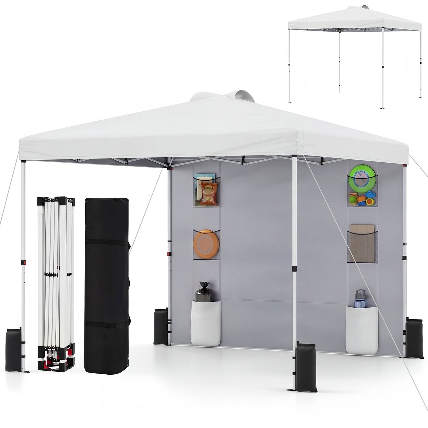 10 x 10 FT Pop Up Canopy Tent, Sidewall 6 Pockets, Instant Setup Gazebo, White Canopies at Gallery Canada