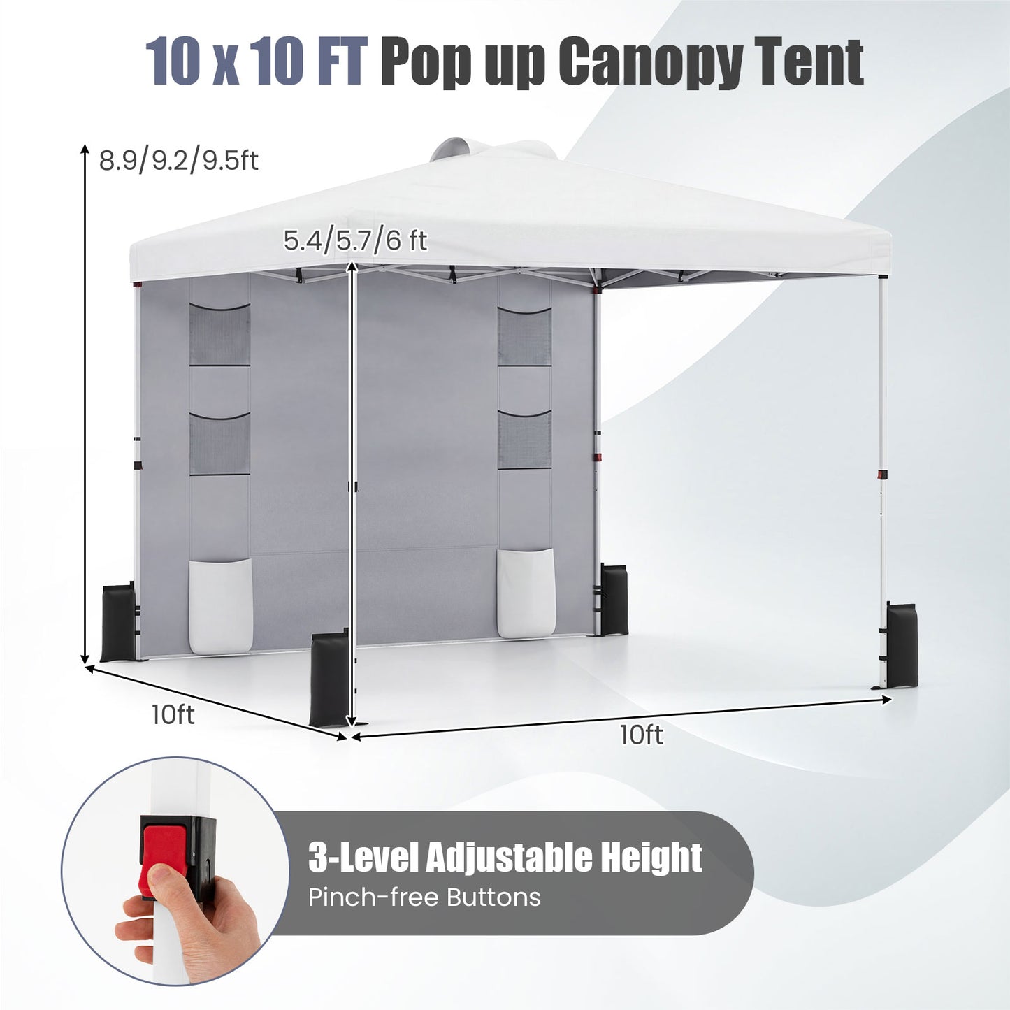 10 x 10 FT Pop Up Canopy Tent, Sidewall 6 Pockets, Instant Setup Gazebo, White Canopies at Gallery Canada
