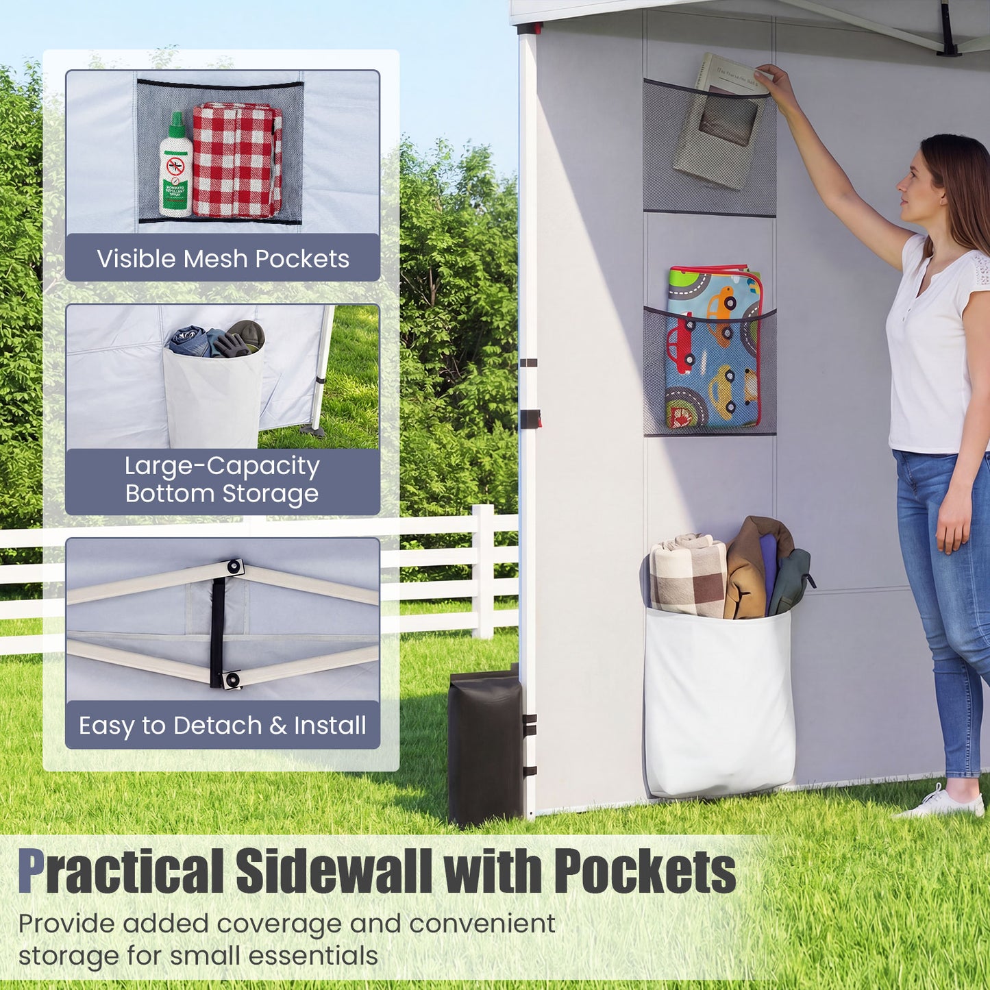 10 x 10 FT Pop Up Canopy Tent, Sidewall 6 Pockets, Instant Setup Gazebo, White Canopies at Gallery Canada
