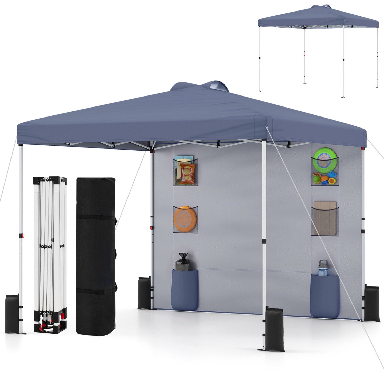 10x10 FT Pop Up Canopy Tent With Sidewall, 6 Pockets, Gray Canopies Gray at Gallery Canada