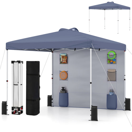 10x10 FT Pop Up Canopy Tent With Sidewall, 6 Pockets, Gray