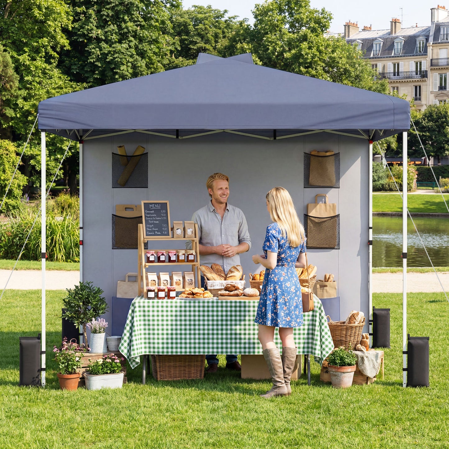10x10 FT Pop Up Canopy Tent With Sidewall, 6 Pockets, Gray Canopies at Gallery Canada