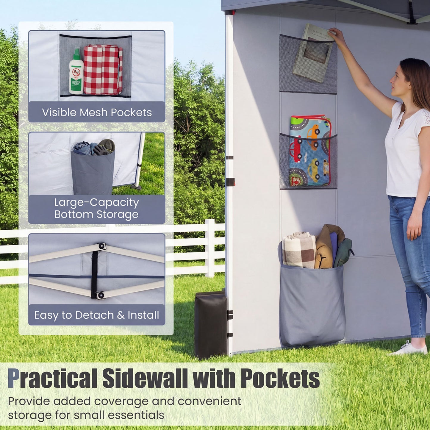 10x10 FT Pop Up Canopy Tent With Sidewall, 6 Pockets, Gray Canopies at Gallery Canada