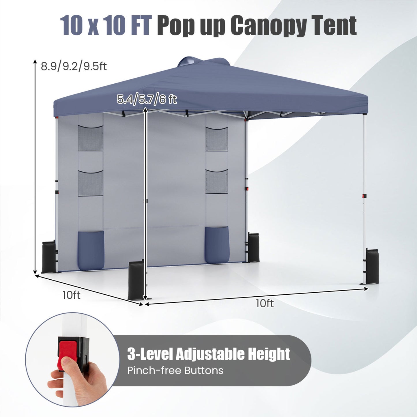 10x10 FT Pop Up Canopy Tent With Sidewall, 6 Pockets, Gray Canopies at Gallery Canada