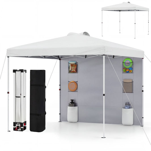 10 x 10 FT Pop Up Canopy Tent, Sidewall 6 Pockets, Instant Setup Gazebo, White Canopies White at Gallery Canada