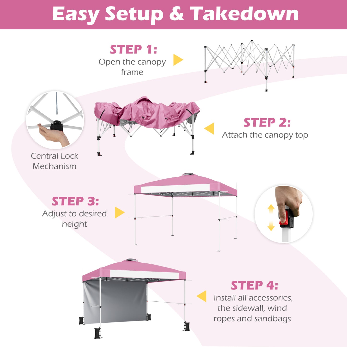 10 x 10 Feet Foldable Pop-Up Canopy, With Roller Bag, Pink Canopies at Gallery Canada