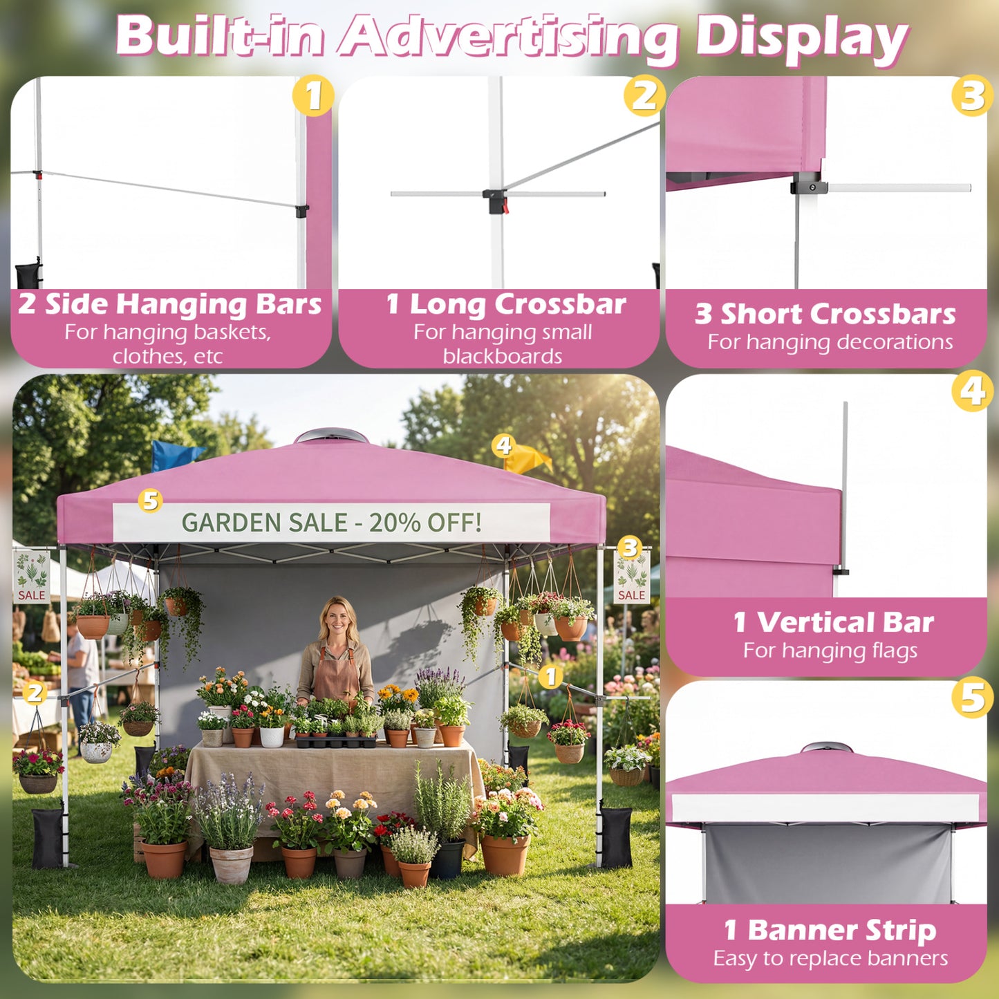 10 x 10 Feet Foldable Pop-Up Canopy, With Roller Bag, Pink Canopies at Gallery Canada