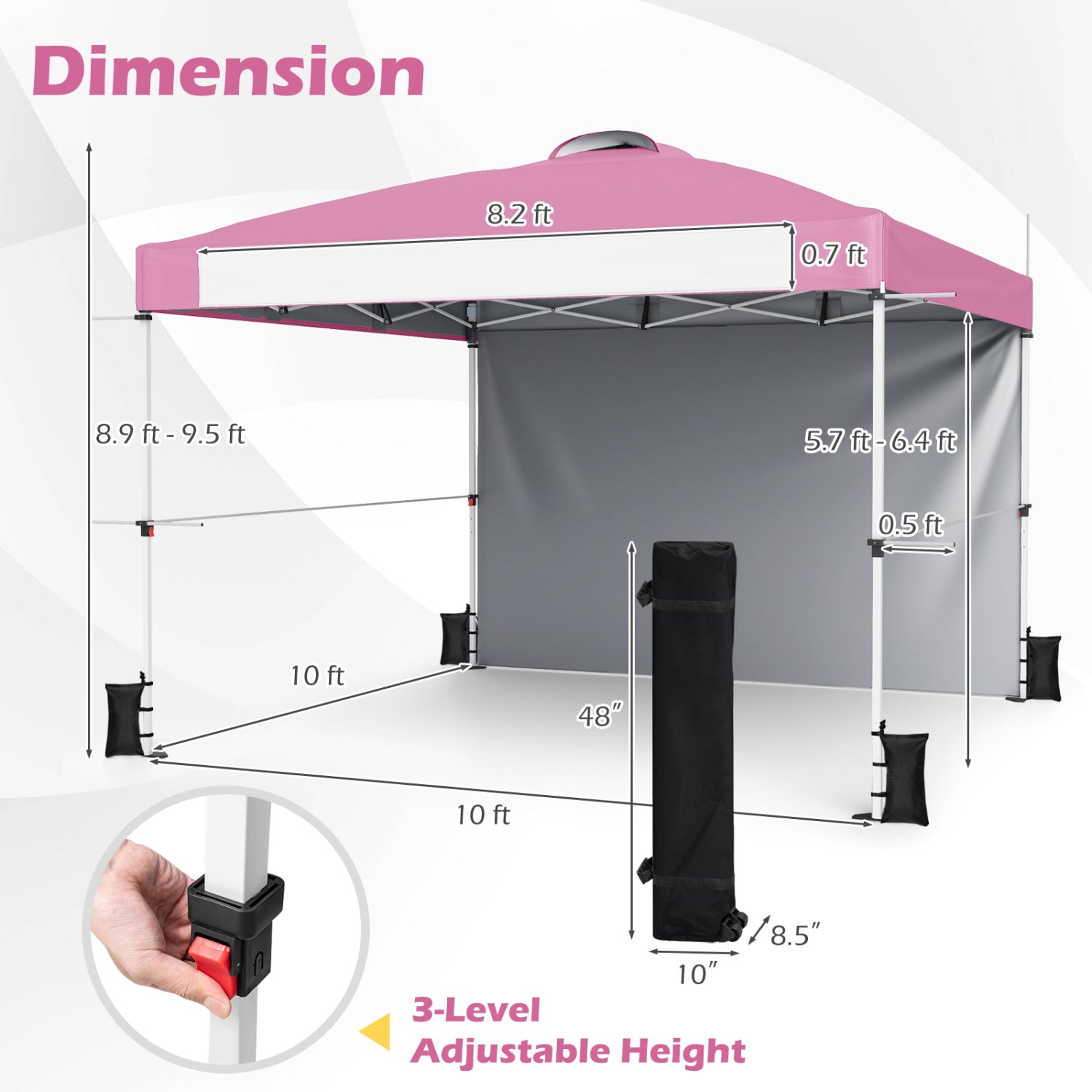 10 x 10 Feet Foldable Pop-Up Canopy, With Roller Bag, Pink Canopies at Gallery Canada